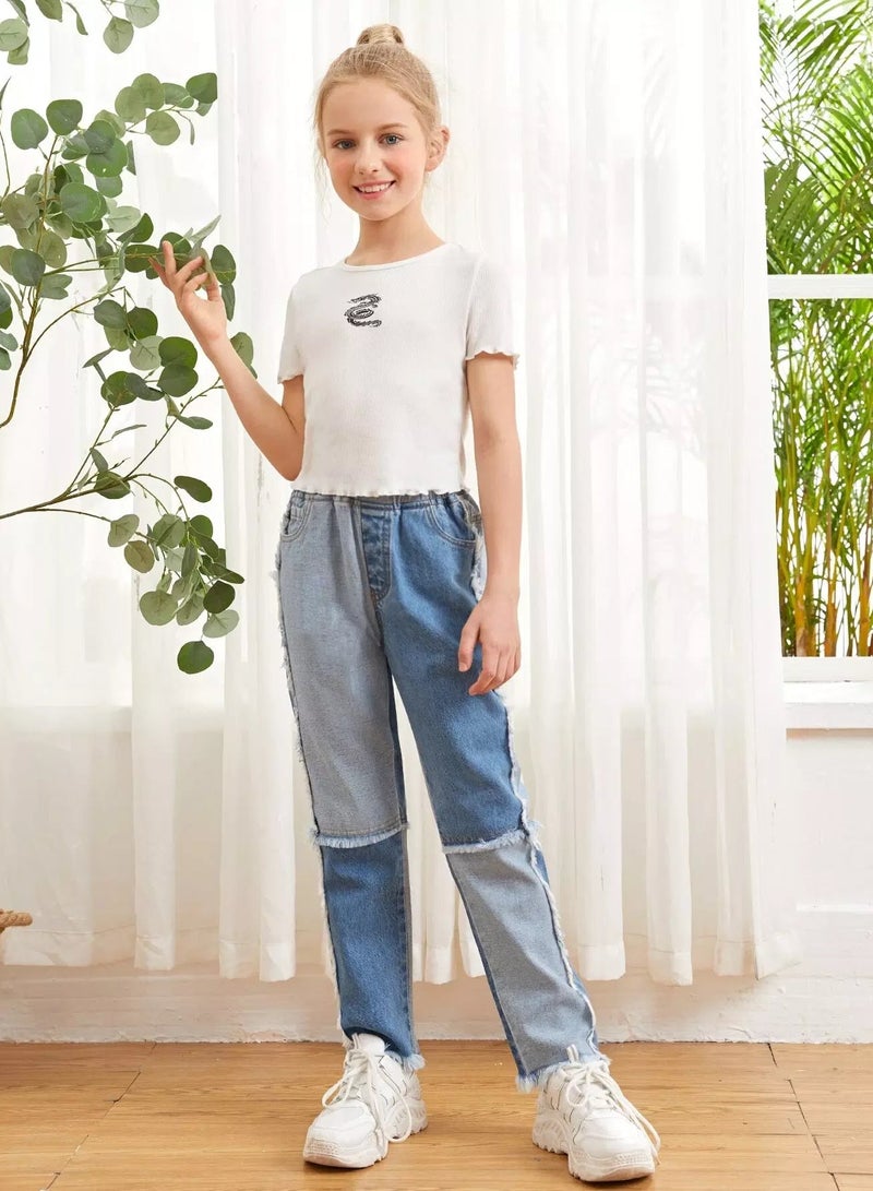 Girls Raw Hem Straight Leg Jeans  - Image 4