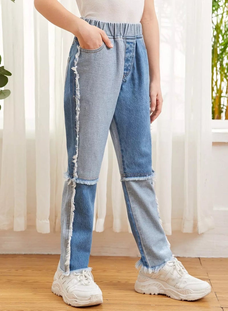 Girls Raw Hem Straight Leg Jeans  - Image 5