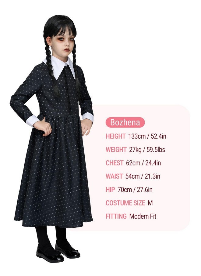 Spooktacular Creations - Girls Halloween Black Costume, Black Floral Print Dress With Wig And Stocks For Girls Kids Halloween Dress Up And Role-Playing(Medium(8-10 Yrs)) - Image 1