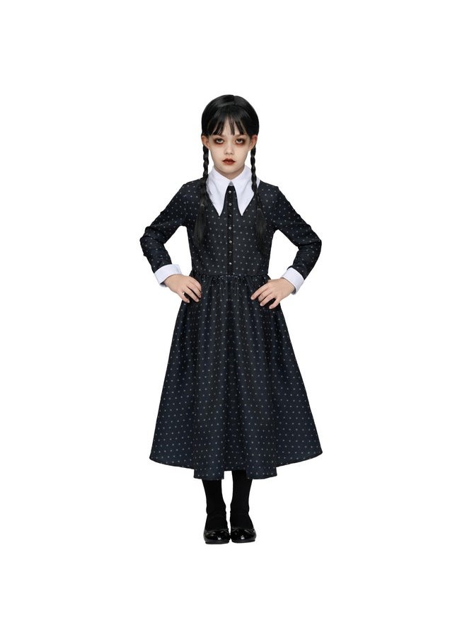 Spooktacular Creations - Girls Halloween Black Costume, Black Floral Print Dress With Wig And Stocks For Girls Kids Halloween Dress Up And Role-Playing(Medium(8-10 Yrs)) - Image 1
