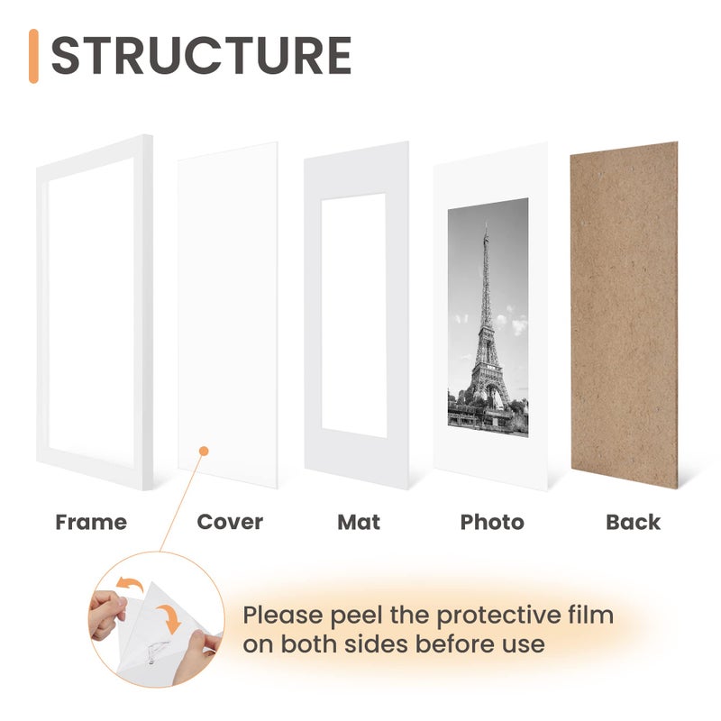 upsimples 16x20 Picture Frame Set of 5, Display Pictures 11x14 with Mat or 16 x 20 Without, Wall Gallery Poster Frames, White - Image 3