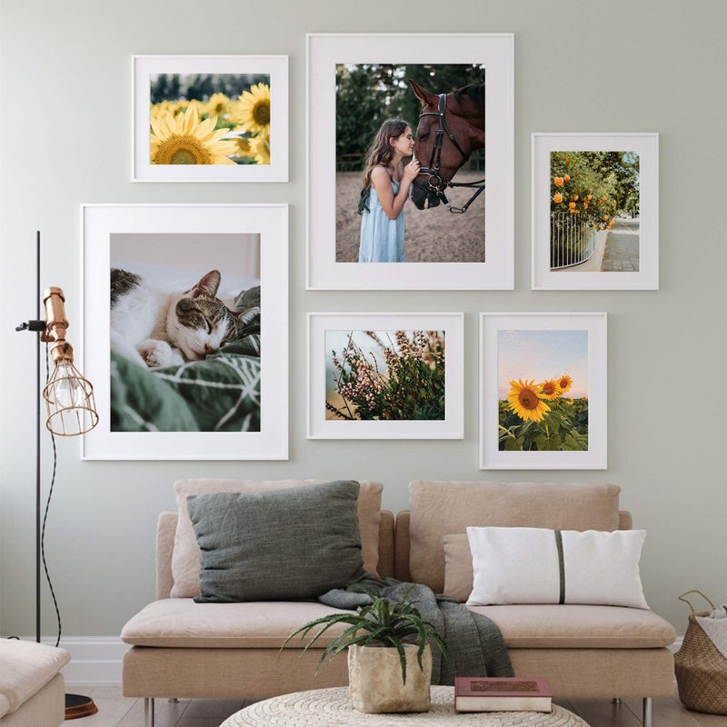 upsimples 16x20 Picture Frame Set of 5, Display Pictures 11x14 with Mat or 16 x 20 Without, Wall Gallery Poster Frames, White - Image 2