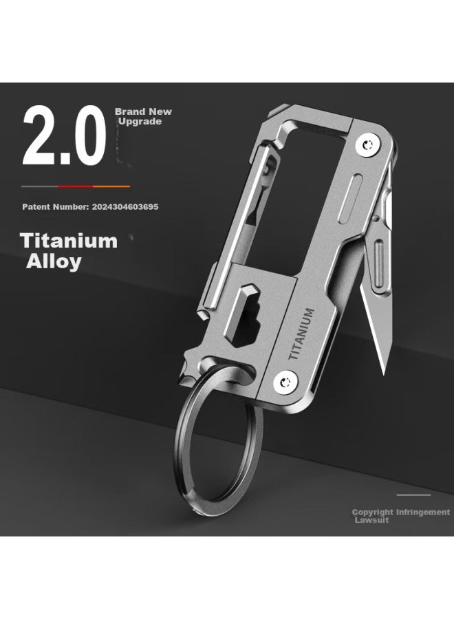 Laben Titanium Alloy Car Keychain Men's With Folding Utility Knife Self-defense Portable Multi-function Keychain Pendant - Image 1