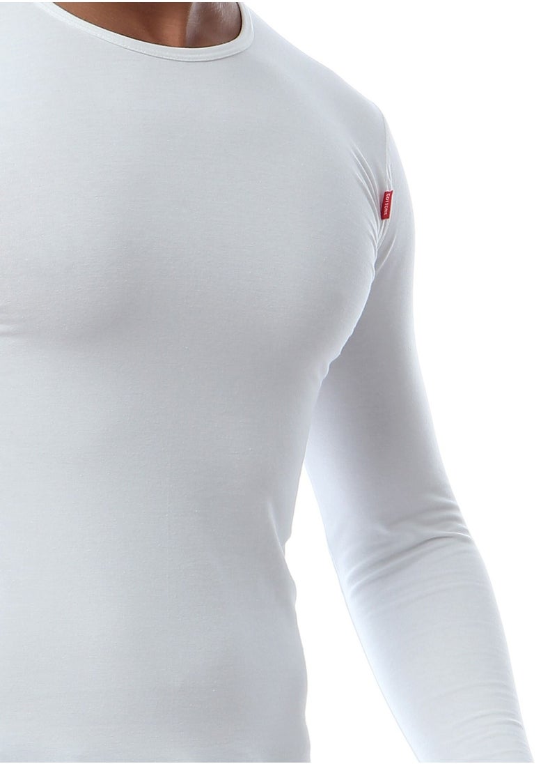COTTONIL Full Sleeves O-Neck T-Shirt - White  - Image 4