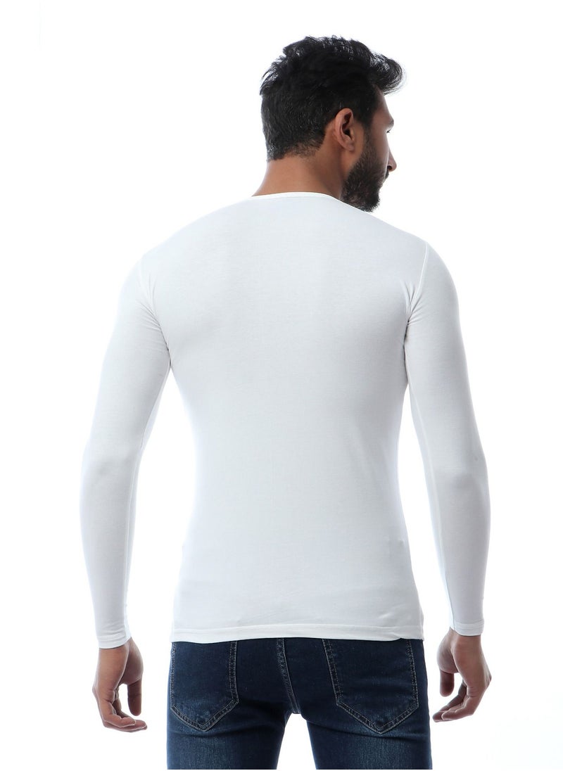 COTTONIL Full Sleeves O-Neck T-Shirt - White  - Image 3