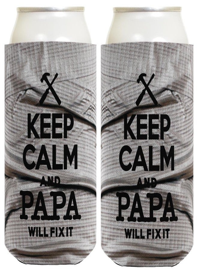 ذيس وير مبرد مشروبات مضحك، حافظ على هدوئك، بابا سيحل المشكلة، هدية عيد الأب للأب أو الجد، عبوة من قطعتين من مبردات المشروبات الحرارية - Image 1