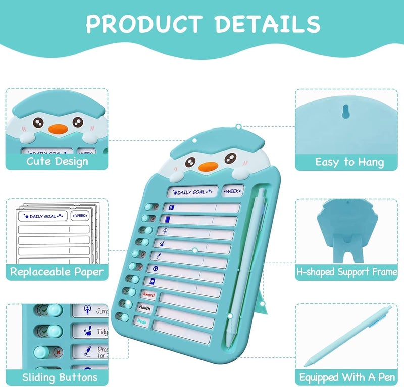 SYOSI Chore Chart for Kids, Checklist Board with To-Do List, Detachable Routine Planning Message Board for Multiple Kids, DIY Daily and Weekly Planner, Home Task Tracker, Blue - Image 2