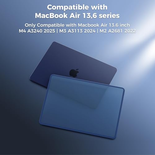 BlueSwan Hard Shell Case Compatible for Apple Macbook Air 13 inch M5 2026 2025 2024 2022 M4 M3 M2,A3449 A3240 A3113 A2681,13.6 Matte TPU Frame Anti-fingerprint Laptop Protective Cover-Frosted Midnight - Image 2