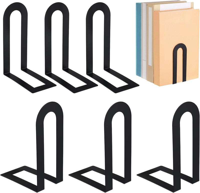 Chunful 3 Pairs Metal Book Ends for Shelves Decorative Black Bookends Book Shelf Organizer Modern Stopper to Hold Books for Home Office - Image 1