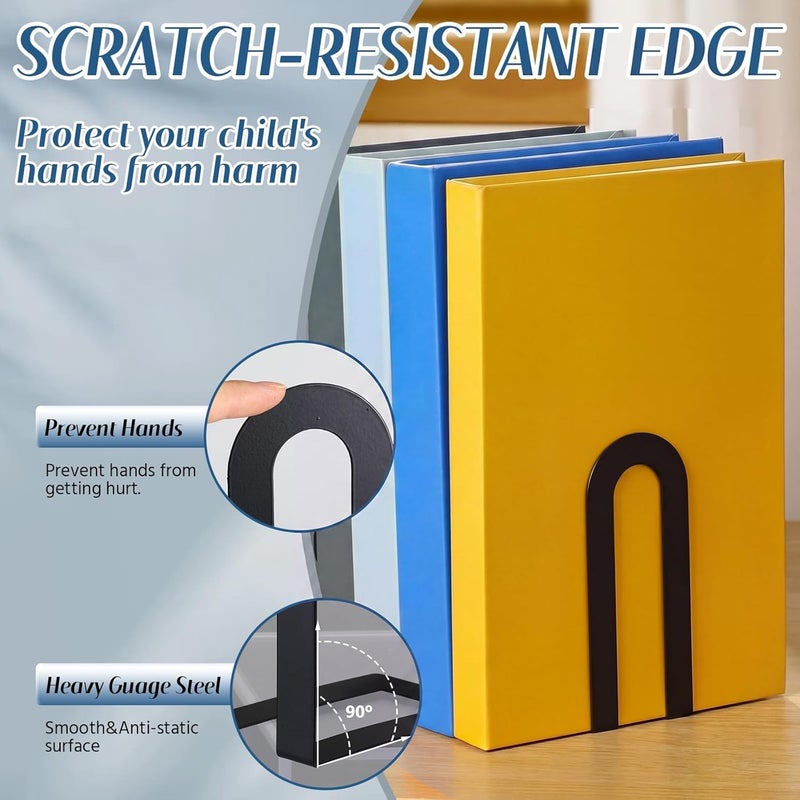 Chunful 3 Pairs Metal Book Ends for Shelves Decorative Black Bookends Book Shelf Organizer Modern Stopper to Hold Books for Home Office - Image 4