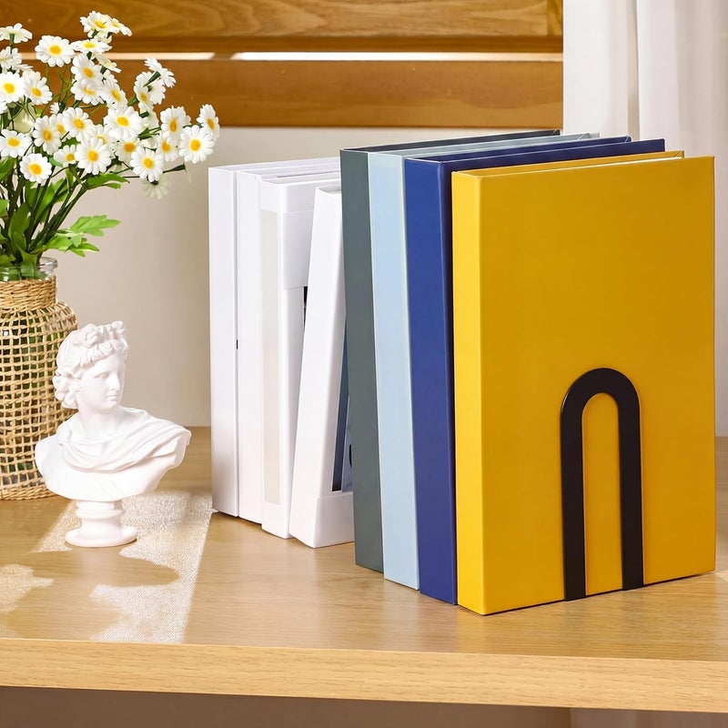 Chunful 3 Pairs Metal Book Ends for Shelves Decorative Black Bookends Book Shelf Organizer Modern Stopper to Hold Books for Home Office - Image 5