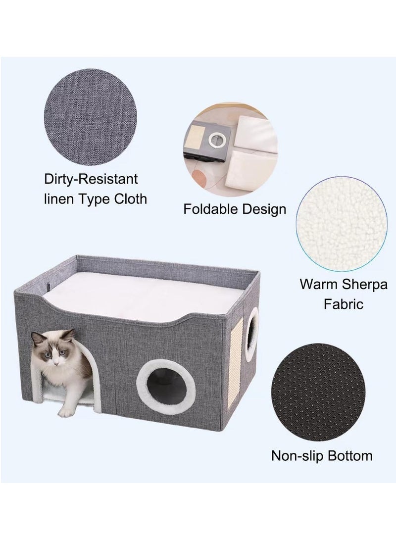 MYONE Cat Beds,Cat House for Indoor Cats, Foldable Cat House,Large Soft Cave Bed with Scratching Board for Small Medium Pets,Grey - Image 4