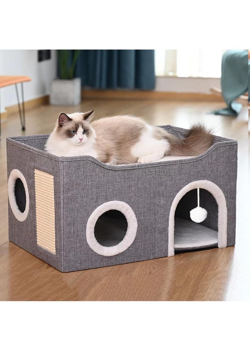 MYONE Cat Beds,Cat House for Indoor Cats, Foldable Cat House,Large Soft Cave Bed with Scratching Board for Small Medium Pets,Grey - Image 5