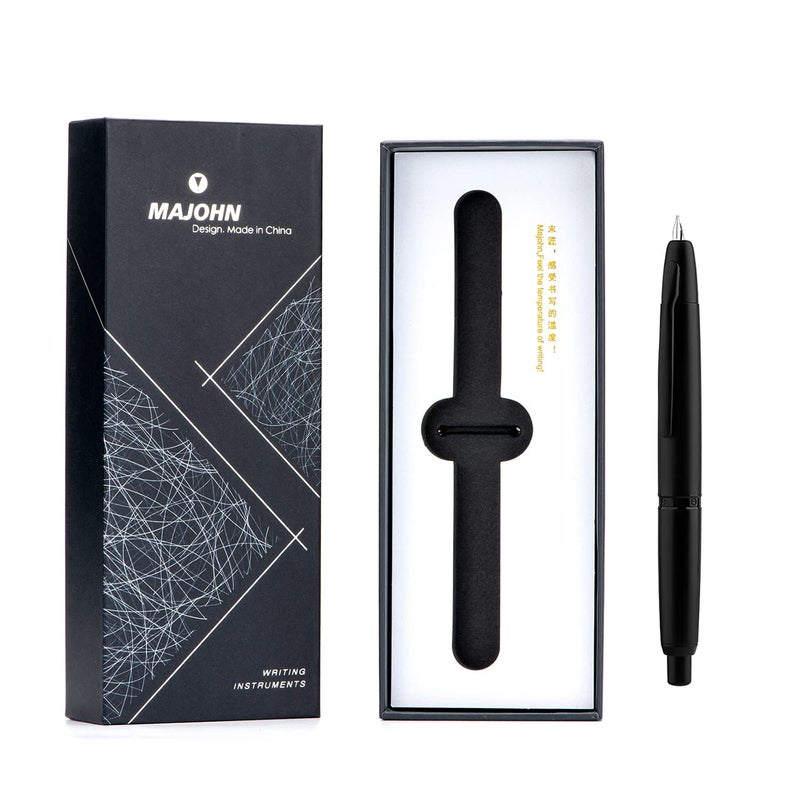 erofa Majohn A1 Press Fountain Pen with Box, Retractable Extra Fine Nib Metal Matte Black Ink Pen with Converter for Writing - Image 2