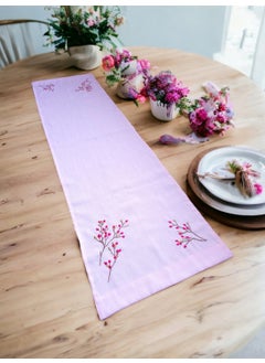 Tanem Home Pink Wildflower Embroidered 40X140 cm Runner | Placemat | Imported Linen Fabric | Coasters 