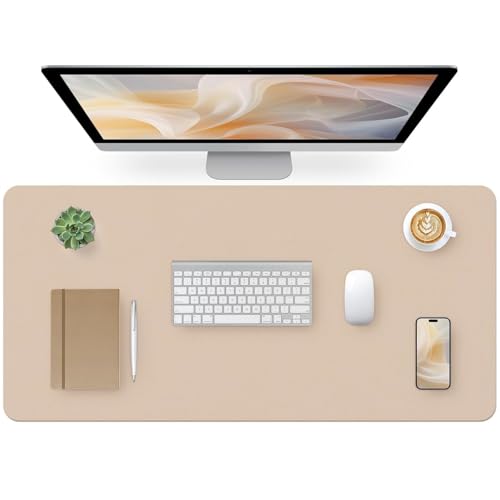 Bloss Leather Desk Pad, Mouse Pad, Non-Slip Desk Protector Mat, Leather Desk Blotter, Computer Desk Pad, Waterproof Desk Mat for Home Office and Decor - Beige (35.4×17Inches) - Image 1