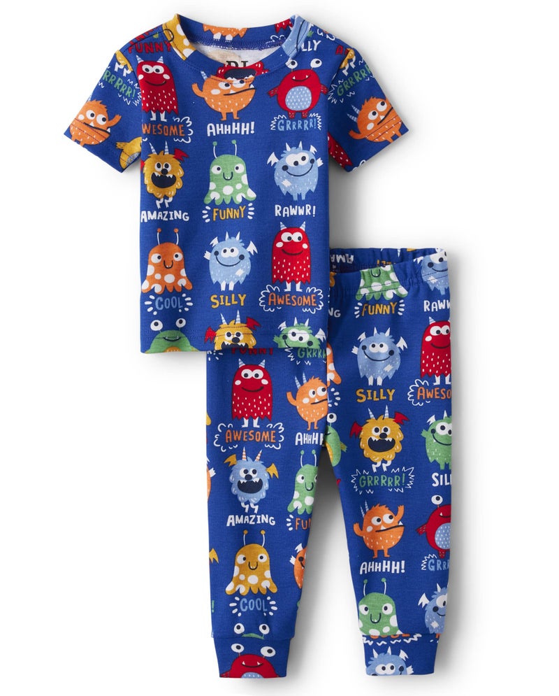 THE CHILDRENS PLACE The Childrens Place Baby Boys And Toddler Boy Short Sleeve Top Pants Snug Fit 100 Cotton 2 Piece Pajama Set Blue 36 Months US