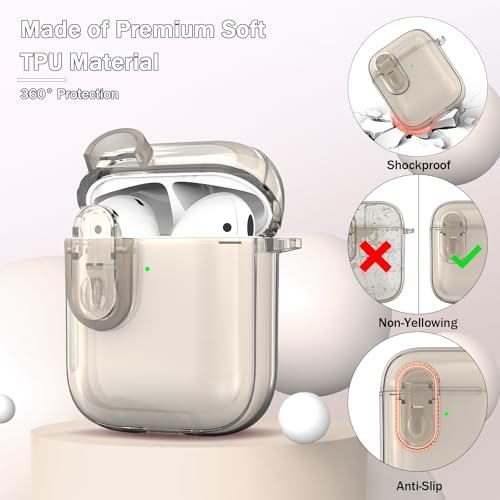 MHYALUDO for Airpods 2nd Generation Case Cover with Secure Lock, Clear Soft TPU Transparent Military Grade Shockproof Protective Case with Cleaning Pen for Apple Airpods 2nd 2019, Clear Black - Image 4