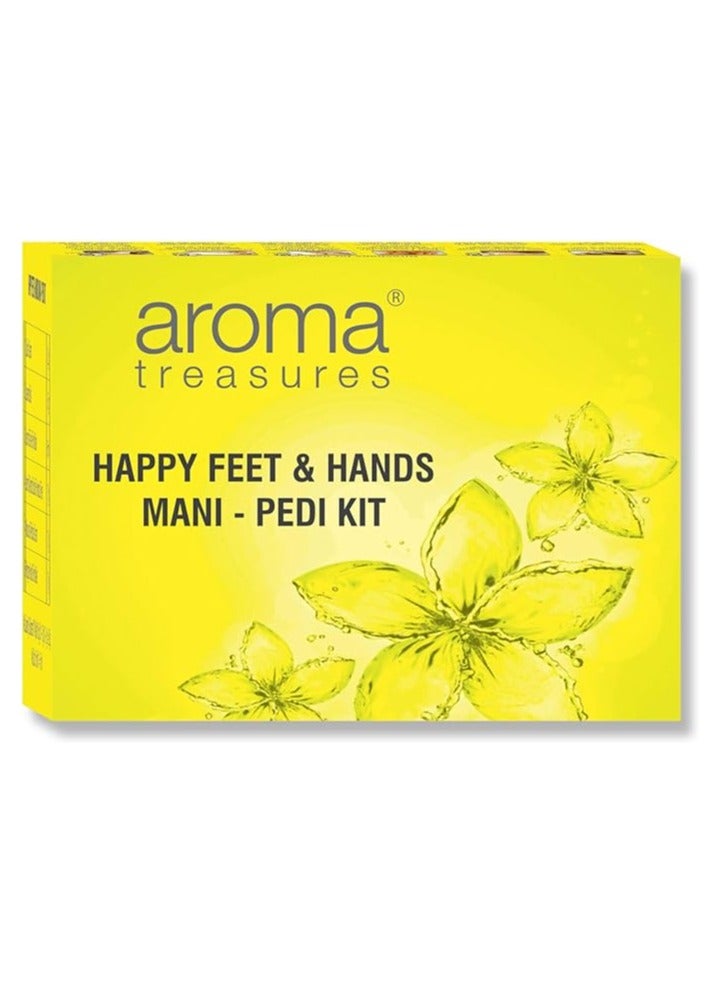 Aroma Treasures Happy Feet and Hands Manicure pedicure kit contains Cuticle cream, Footh wash, Lavender salt, Scrub, Foot mask - Image 1
