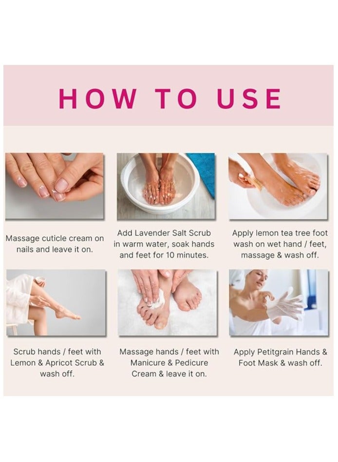 Aroma Treasures Happy Feet and Hands Manicure pedicure kit contains Cuticle cream, Footh wash, Lavender salt, Scrub, Foot mask - Image 5