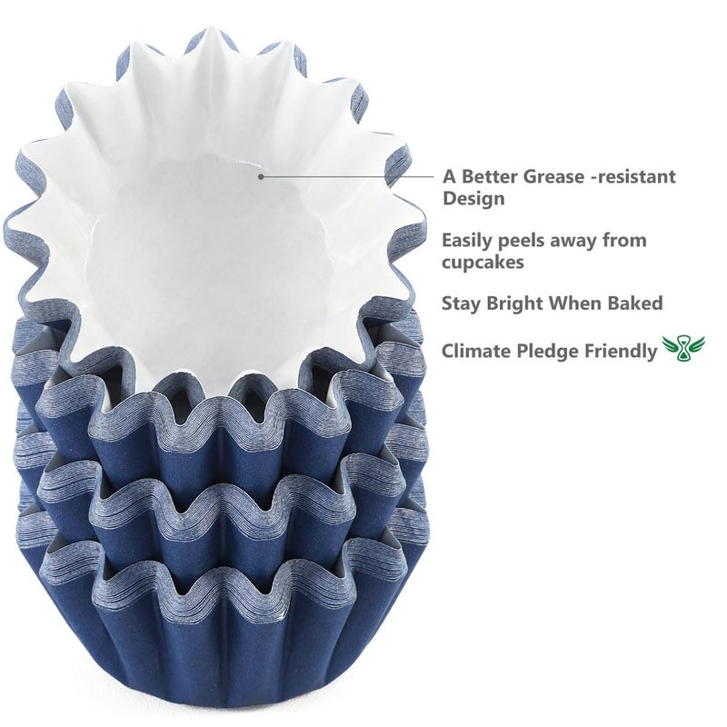Caperci Grease-Resistant Navy Blue Mini Cupcake Liners 200 Counts - Heavy Duty Paper Muffin Baking Cups, Odorless, No Muffin Pan Needed, Easily Peels (Navy Blue) - Image 3