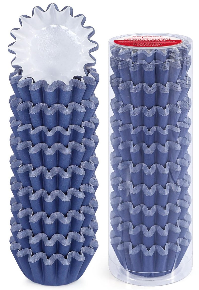 Caperci Grease-Resistant Navy Blue Mini Cupcake Liners 200 Counts - Heavy Duty Paper Muffin Baking Cups, Odorless, No Muffin Pan Needed, Easily Peels (Navy Blue) - Image 1