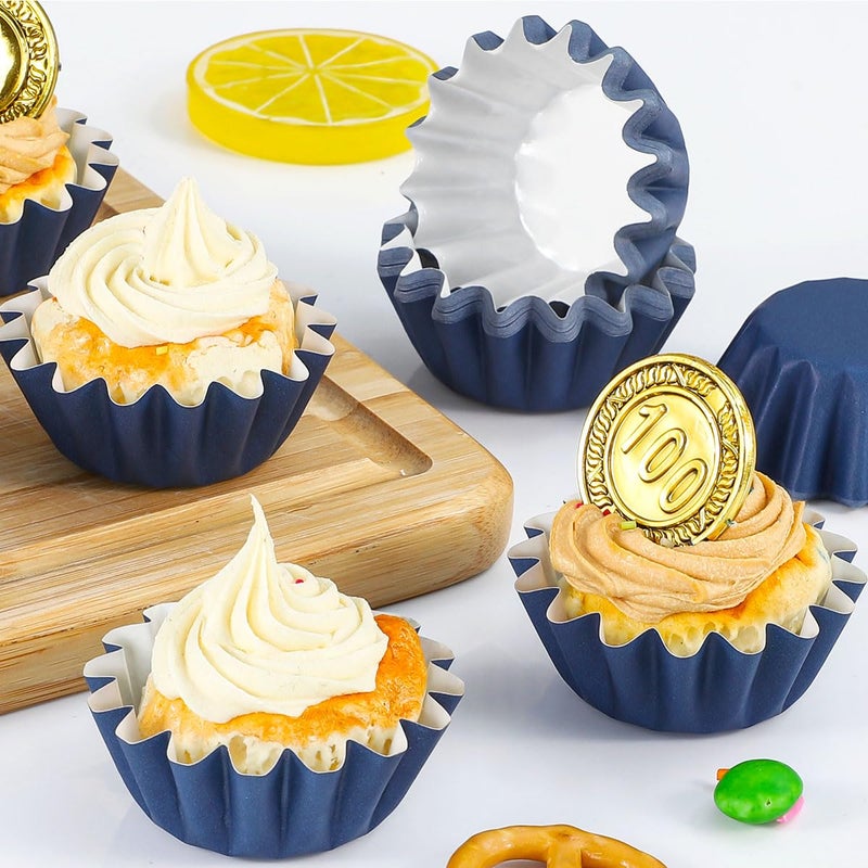 Caperci Grease-Resistant Navy Blue Mini Cupcake Liners 200 Counts - Heavy Duty Paper Muffin Baking Cups, Odorless, No Muffin Pan Needed, Easily Peels (Navy Blue) - Image 2