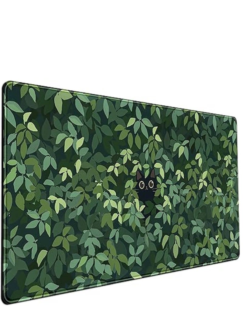 وسادة ماوس كبيرة لطيفة على شكل قطة لسطح المكتب 900x400x3مم وسادة مكتب كاواي خضراء زينة مكتب وسادة ماوس كبيرة للألعاب قاعدة مطاطية غير قابلة للانزلاق وسادة ماوس أنمي لسطح المكتب لاب توب مكتب كمبيوتر - Image 1