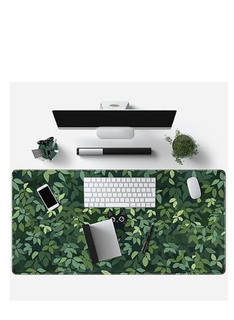 وسادة ماوس كبيرة لطيفة على شكل قطة لسطح المكتب 900x400x3مم وسادة مكتب كاواي خضراء زينة مكتب وسادة ماوس كبيرة للألعاب قاعدة مطاطية غير قابلة للانزلاق وسادة ماوس أنمي لسطح المكتب لاب توب مكتب كمبيوتر - Image 3