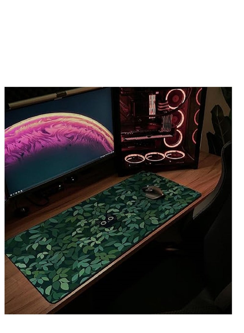 وسادة ماوس كبيرة لطيفة على شكل قطة لسطح المكتب 900x400x3مم وسادة مكتب كاواي خضراء زينة مكتب وسادة ماوس كبيرة للألعاب قاعدة مطاطية غير قابلة للانزلاق وسادة ماوس أنمي لسطح المكتب لاب توب مكتب كمبيوتر - Image 4