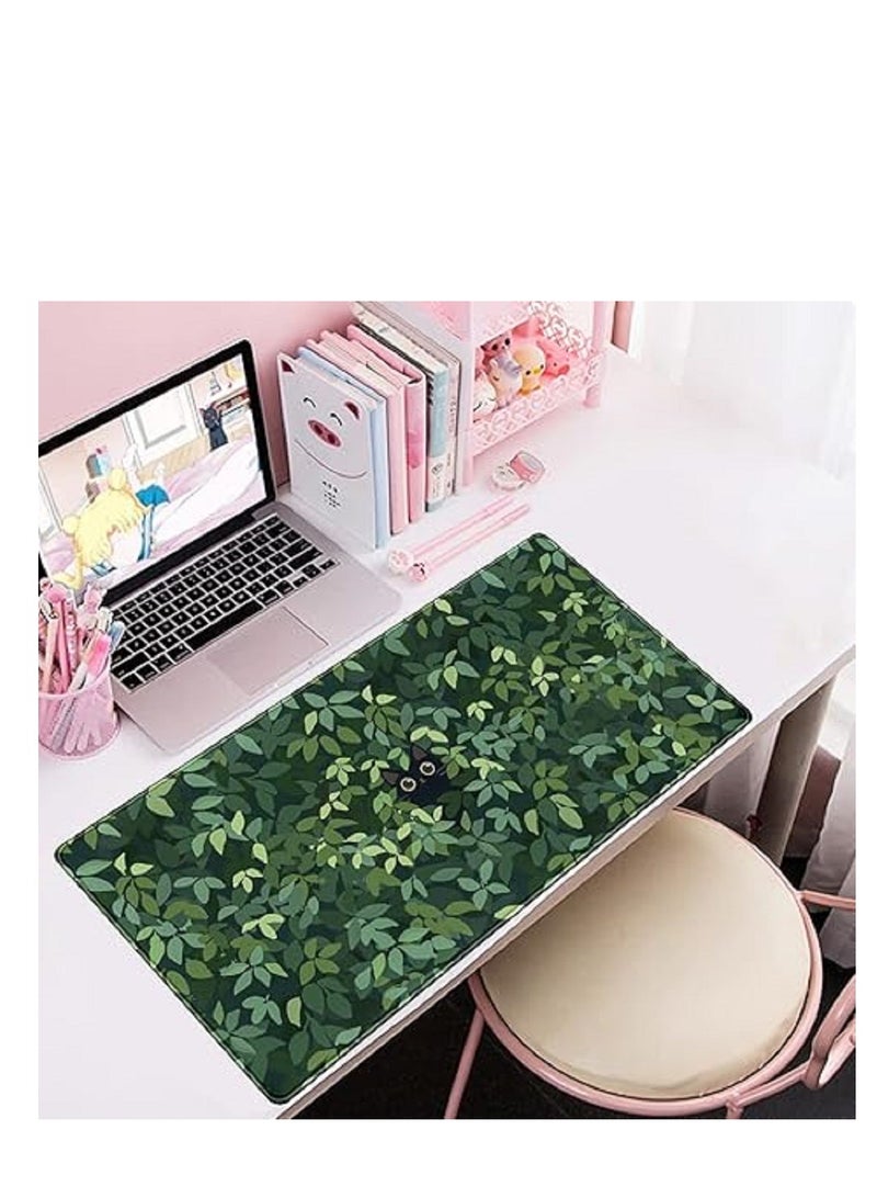 وسادة ماوس كبيرة لطيفة على شكل قطة لسطح المكتب 900x400x3مم وسادة مكتب كاواي خضراء زينة مكتب وسادة ماوس كبيرة للألعاب قاعدة مطاطية غير قابلة للانزلاق وسادة ماوس أنمي لسطح المكتب لاب توب مكتب كمبيوتر - Image 5