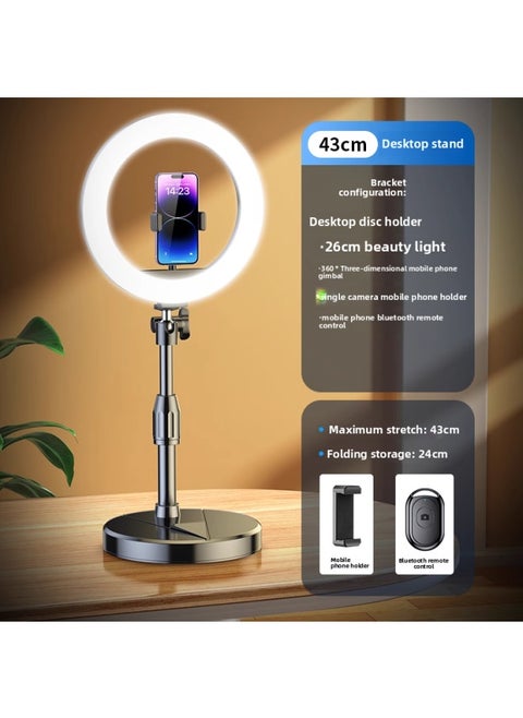 Desktop Photography Special Light Lamp Supplement Bracket Main Soft Light Photography Arrangement Live Shooting Broadcast Small Fill Light Straight-Light Source Color:Desktop Model + 26cm Beauty Lamp [weighted Version Stand] Selfie