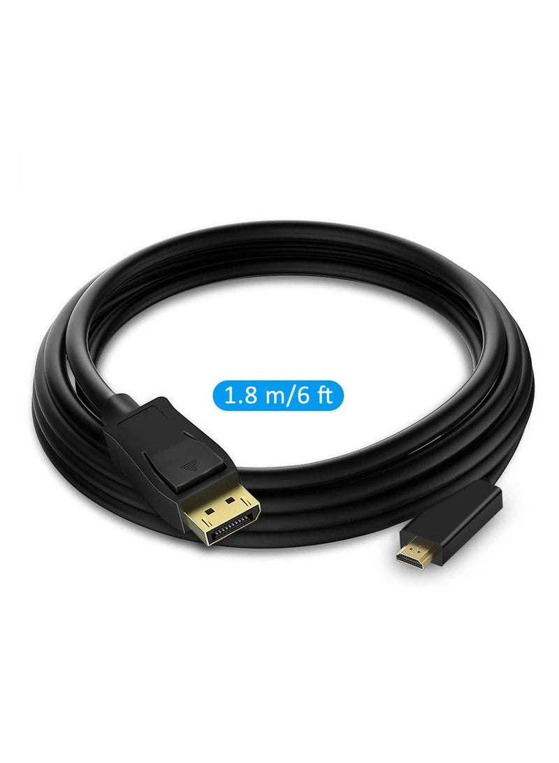 1.8 Metre Premium DisplayPort to HDMI Display Cable, 4K@60Hz, Full HD 1080p, Gold-Plated Plugs