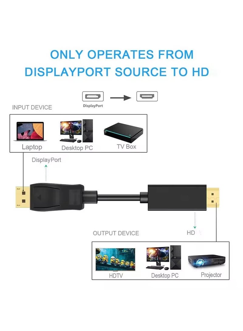 1.8 Metre Premium DisplayPort to HDMI Display Cable, 4K@60Hz, Full HD 1080p, Gold-Plated Plugs