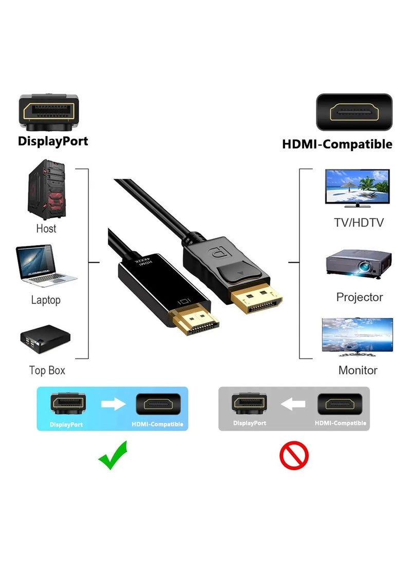 1.8 Metre Premium DisplayPort to HDMI Display Cable, 4K@60Hz, Full HD 1080p, Gold-Plated Plugs