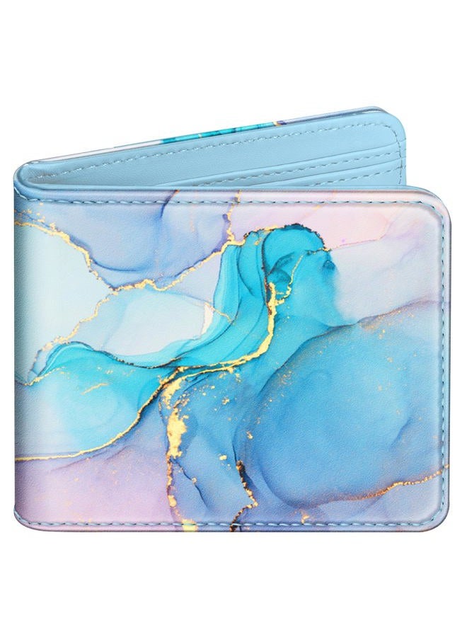 Funermei Cute Wallet for Women Girls Marble Leather Bifold Wallet Boys Aesthetic Credit Card Holder RFID Blocking Id Cash Slim Small Bi Fold Wallets with Coin Pocket Teen Little Girl Blue Funny Desgin - Image 1