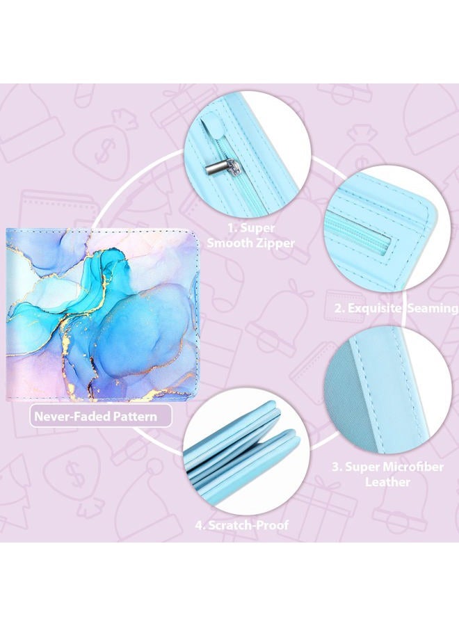 Funermei Cute Wallet for Women Girls Marble Leather Bifold Wallet Boys Aesthetic Credit Card Holder RFID Blocking Id Cash Slim Small Bi Fold Wallets with Coin Pocket Teen Little Girl Blue Funny Desgin - Image 5