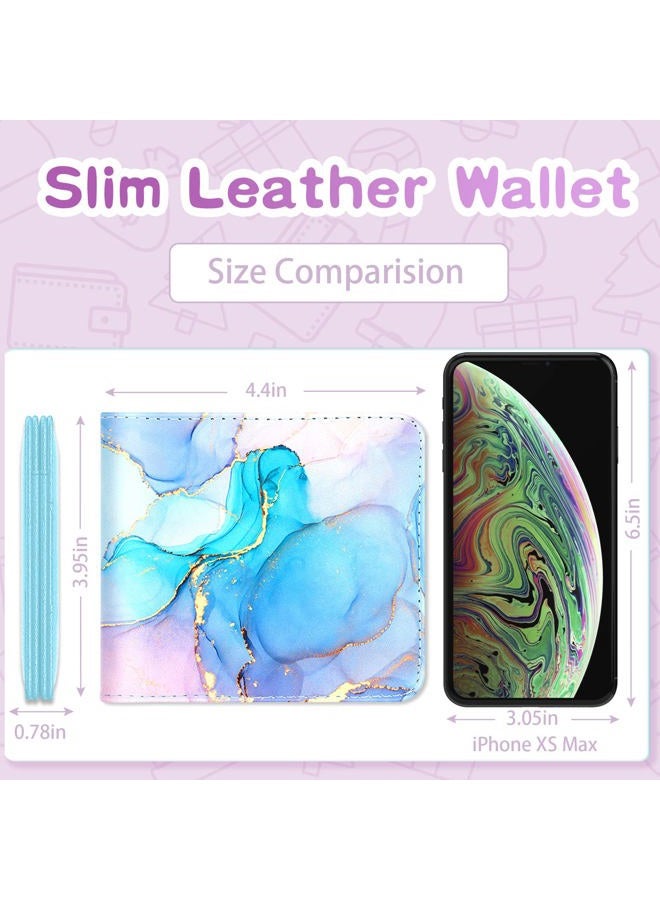 Funermei Cute Wallet for Women Girls Marble Leather Bifold Wallet Boys Aesthetic Credit Card Holder RFID Blocking Id Cash Slim Small Bi Fold Wallets with Coin Pocket Teen Little Girl Blue Funny Desgin - Image 2