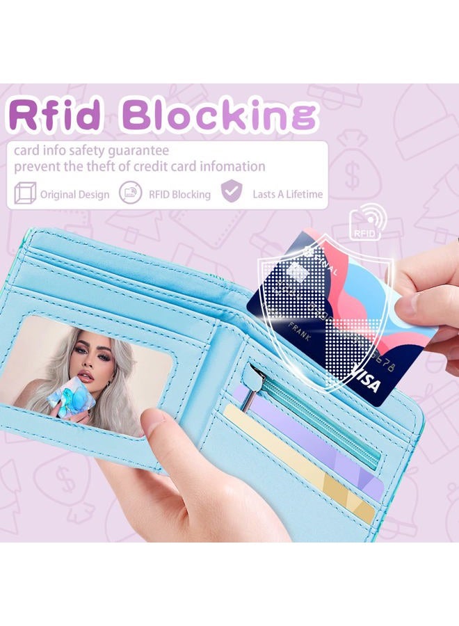Funermei Cute Wallet for Women Girls Marble Leather Bifold Wallet Boys Aesthetic Credit Card Holder RFID Blocking Id Cash Slim Small Bi Fold Wallets with Coin Pocket Teen Little Girl Blue Funny Desgin - Image 3