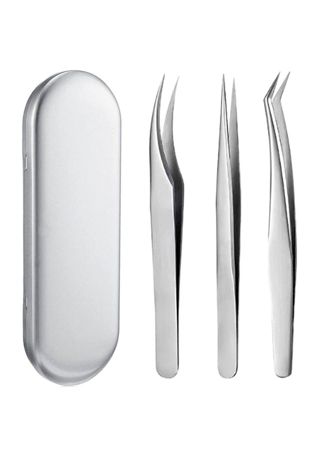 مجموعة ملاقط تمديد الرموش - 3 قطع، ملاقط فولاذية مقاومة للصدأ بدقة لتكثيف الرموش مع صندوق تخزين - أدوات احترافية لتمديد الرموش للنساء - Image 1