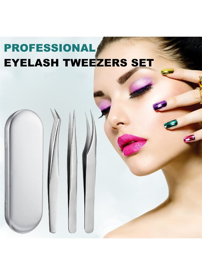 مجموعة ملاقط تمديد الرموش - 3 قطع، ملاقط فولاذية مقاومة للصدأ بدقة لتكثيف الرموش مع صندوق تخزين - أدوات احترافية لتمديد الرموش للنساء - Image 3