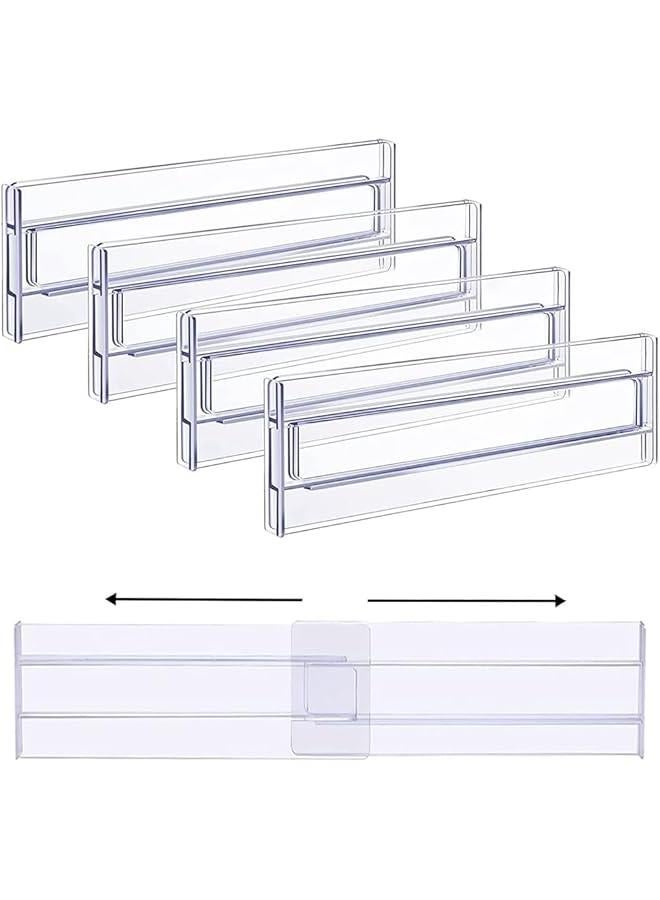 HOOKOR Drawer Dividers Organizers, 4 Pack Kitchen Drawer Organizer, Clear Plastic Drawers Separators, 3.2 High Adjustable Expandable from 11-21 for Bedroom,Clothing,Office,Kitchen Utensils  - Image 1
