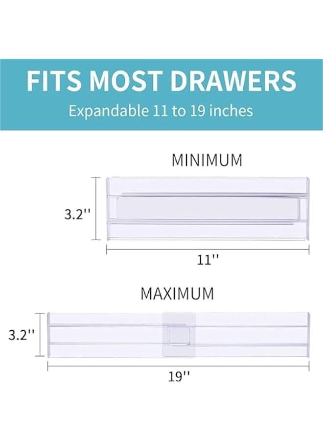 HOOKOR Drawer Dividers Organizers, 4 Pack Kitchen Drawer Organizer, Clear Plastic Drawers Separators, 3.2 High Adjustable Expandable from 11-21 for Bedroom,Clothing,Office,Kitchen Utensils  - Image 2
