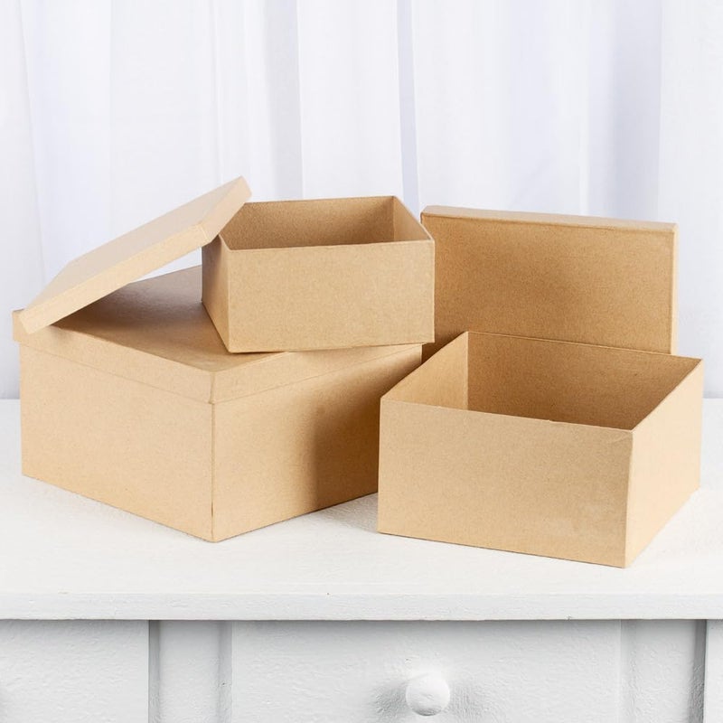 Factory Direct Craft Handcrafted Paper Mache Square Shaped Box Set - 3 Premade Papier Mache Cardboard Nested Square Boxes (1 of Each Size Box) - Ready to Paint and Decorate Craft Project - Image 5