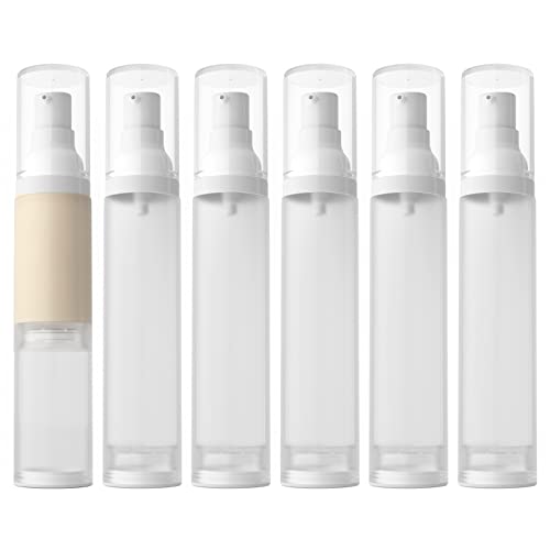 LONGWAY 1.7oz 50ml Airless Cosmetic Cream Pump Bottle Travel Size Dispenser Refillable Containers/Foundation Travel Pump Bottle for Shampoo（Pack of 6, Frosted Translucent） - Image 1