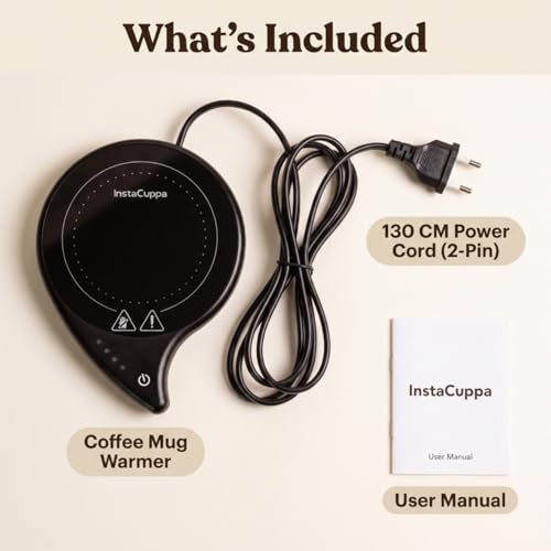 InstaCuppa Electric Coffee Mug Warmer for Desk, 2 Pin Plug in Cup Warmer with 4 Temperature Settings 50°C to 80°C, 8 Hour Auto Shut Off, Touch Controls, 40 Watt, Black - Image 2