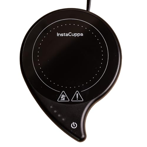 InstaCuppa Electric Coffee Mug Warmer for Desk, 2 Pin Plug in Cup Warmer with 4 Temperature Settings 50°C to 80°C, 8 Hour Auto Shut Off, Touch Controls, 40 Watt, Black - Image 1