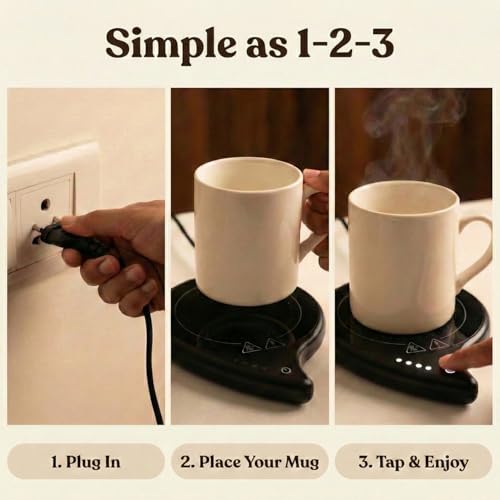 InstaCuppa Electric Coffee Mug Warmer for Desk, 2 Pin Plug in Cup Warmer with 4 Temperature Settings 50°C to 80°C, 8 Hour Auto Shut Off, Touch Controls, 40 Watt, Black - Image 5
