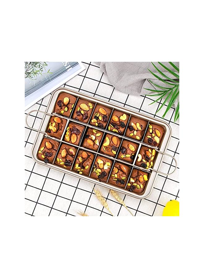 SYOSI Cake Pan, Non-Stick Brownie Pan With Dividers, 18 Pre-slice Baking Tray, Slice Solutions Cake Bakeware, Square Baking Pan with Built-in Slicer, Carbon Steel Bakeware for Oven Baking, 12*8*2 In - Image 2