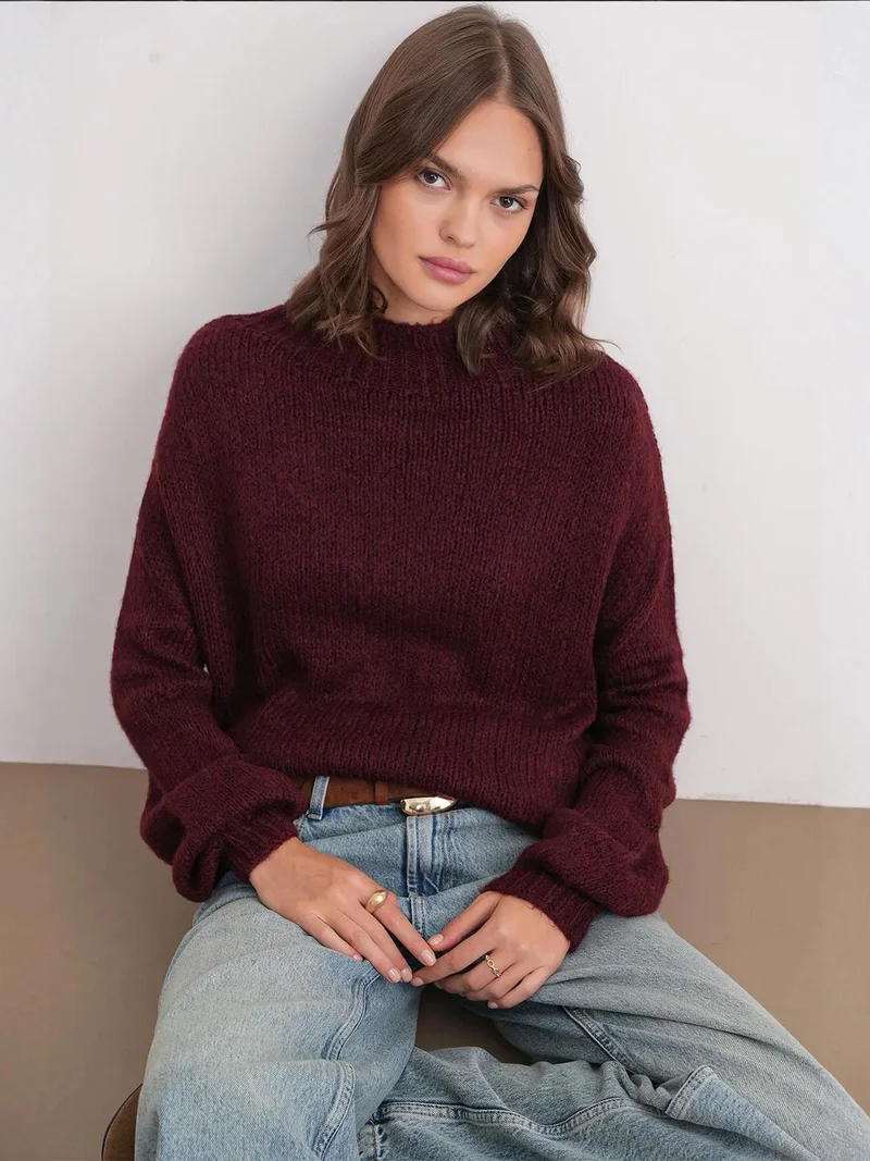 MixRay Mixray Relaxed Fit Crew Neck Thick Knit Sweater